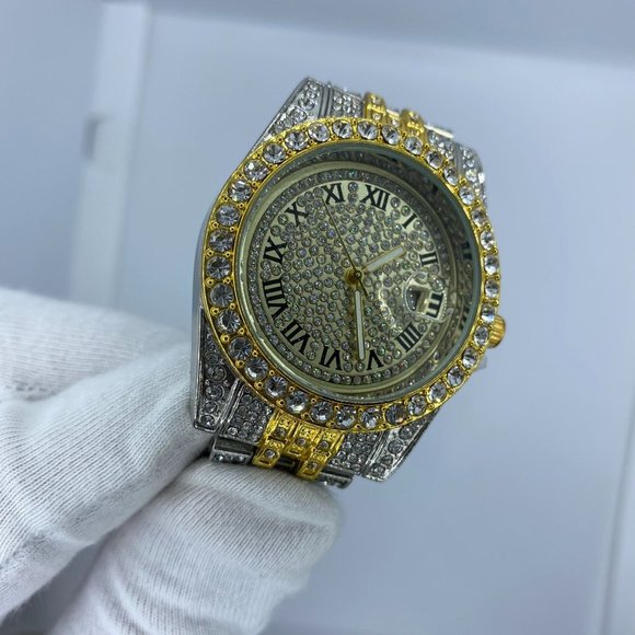 Unisex Model Iced Out Gold Color Watch - Picture 3 of 9